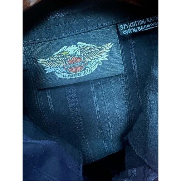 Harley Davidson Womens Black Striped French Cuff Button-Up‎ Shirt Size Small - Picture 7 of 7